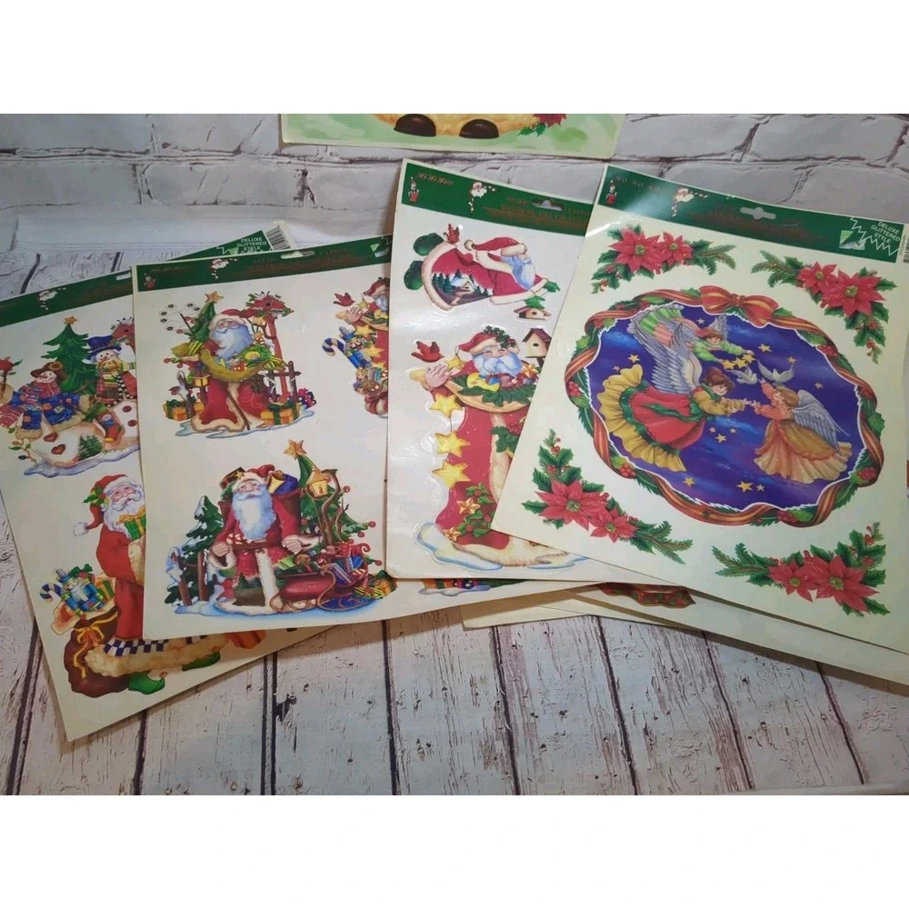 Vintage Lot of Christmas Holiday Window Static Cling 8 Sheets New & Used